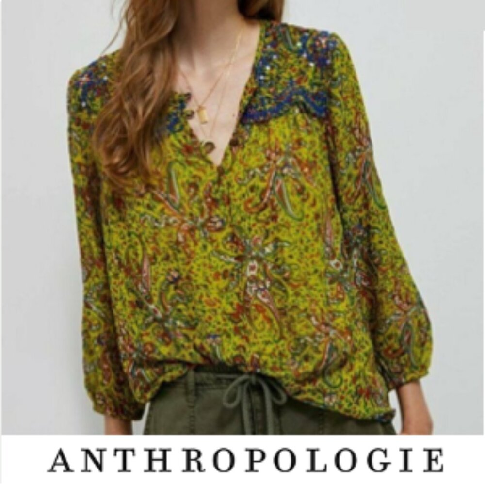 Anthropologie Priya Beaded Blouse - Large